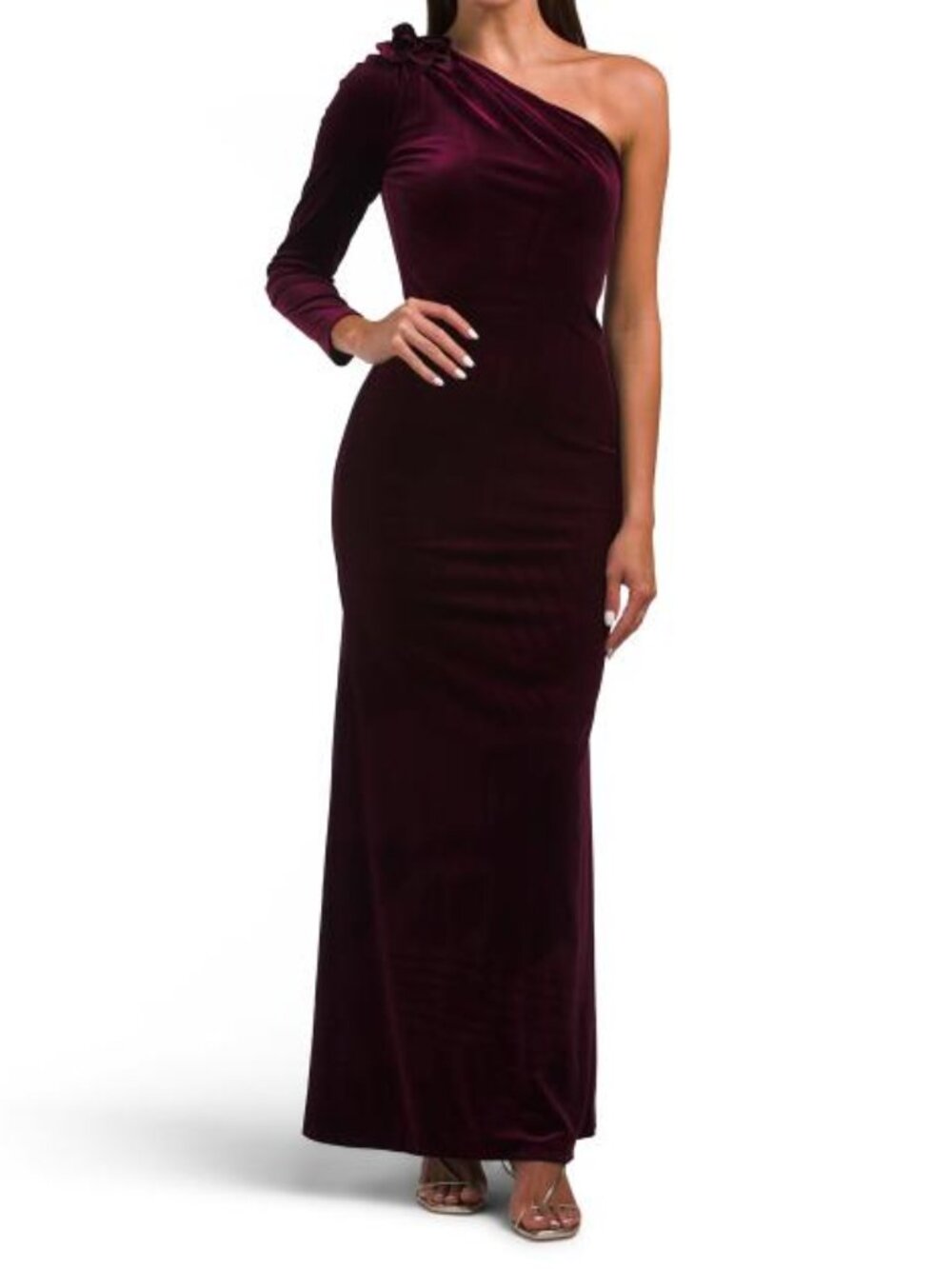 TAYLOR One Shoulder Velvet Fit And Flare Dress